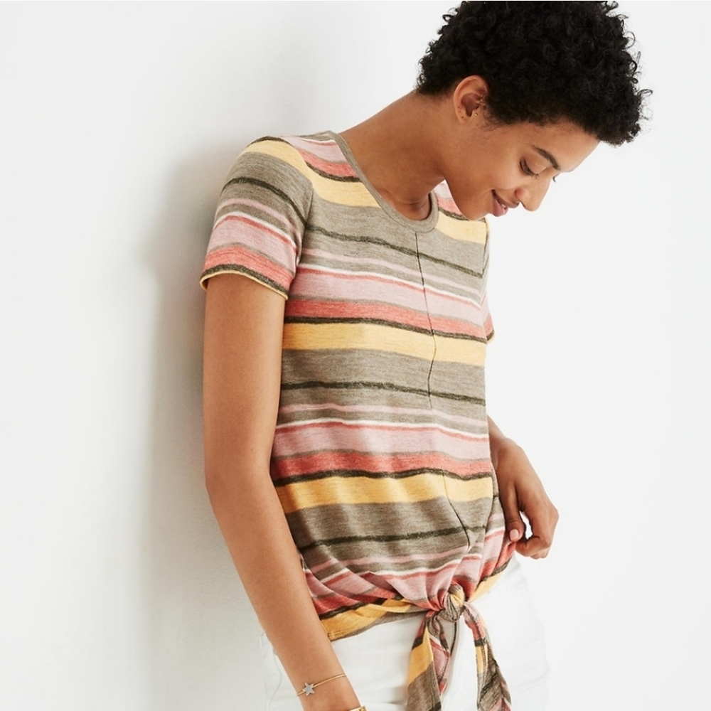 NWT Madewell Texture & Thread Modern Tie-Front Top in Kieran Stripe